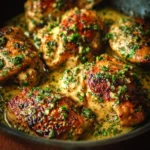 Delicious Garlic Butter Chicken served with herbs and vegetables