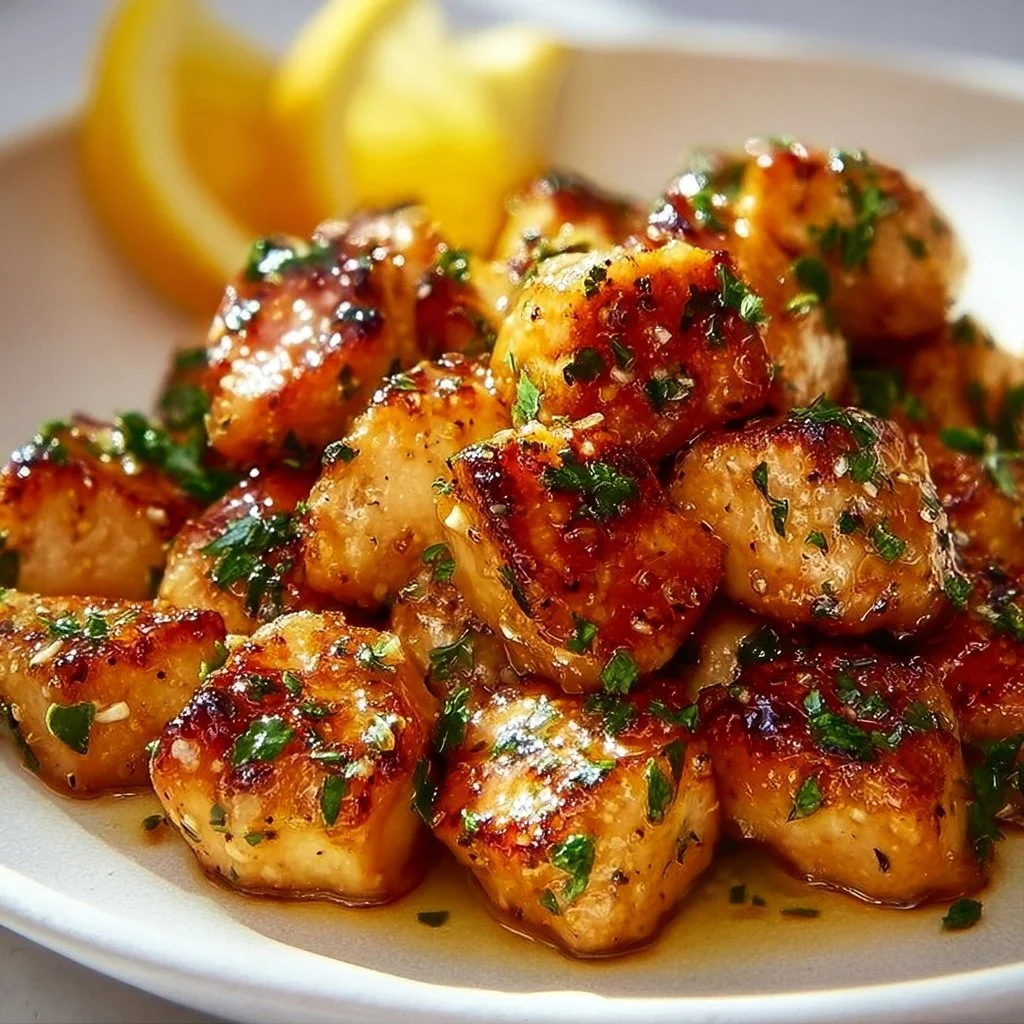 Delicious Garlic Butter Chicken Bites served on a plate