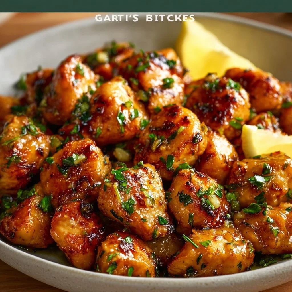 Delicious Garlic Butter Chicken Bites served on a plate.