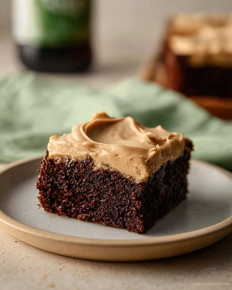 Delicious Guinness brownies with a smooth Guinness frosting on top