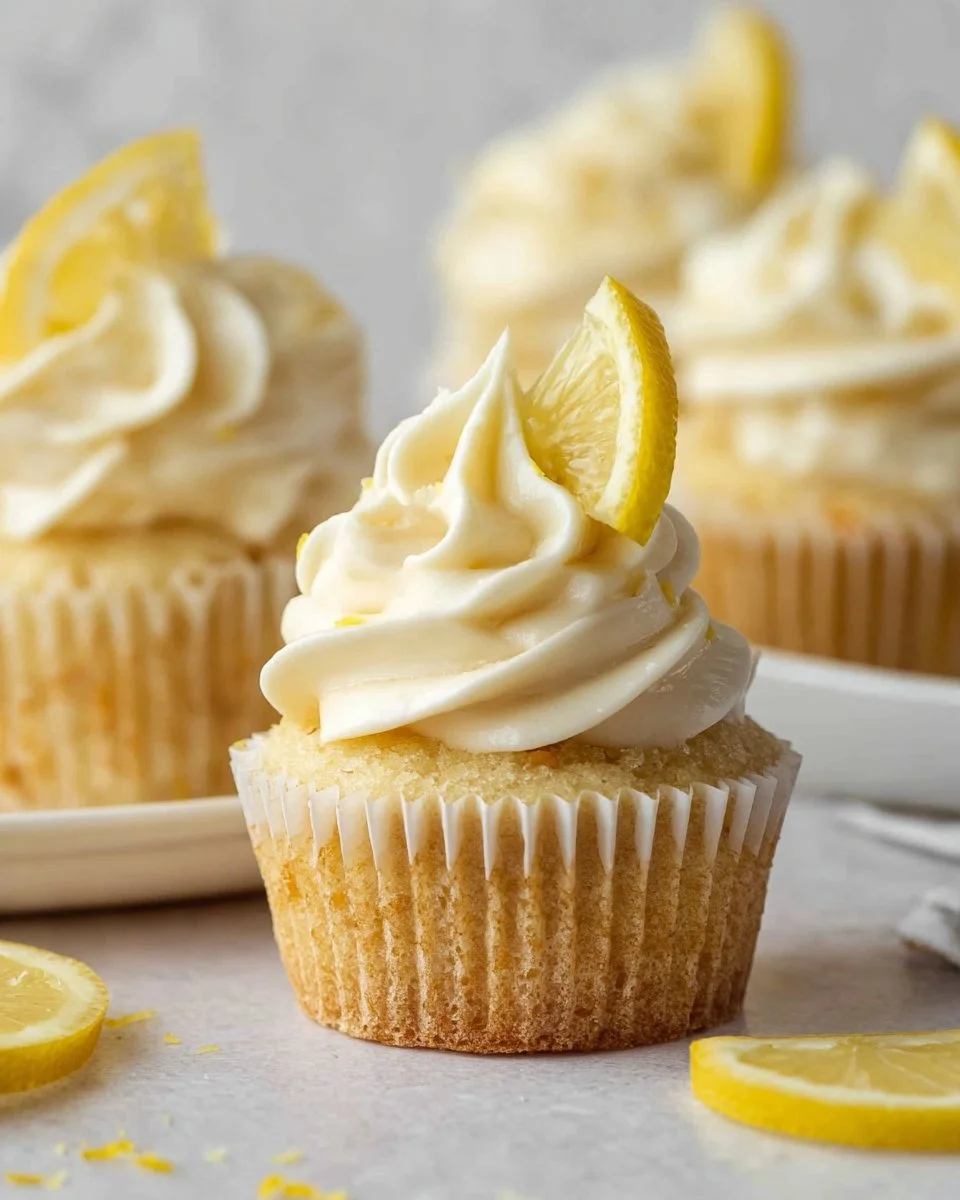 Delicious lemon cupcakes topped with creamy frosting and lemon zest
