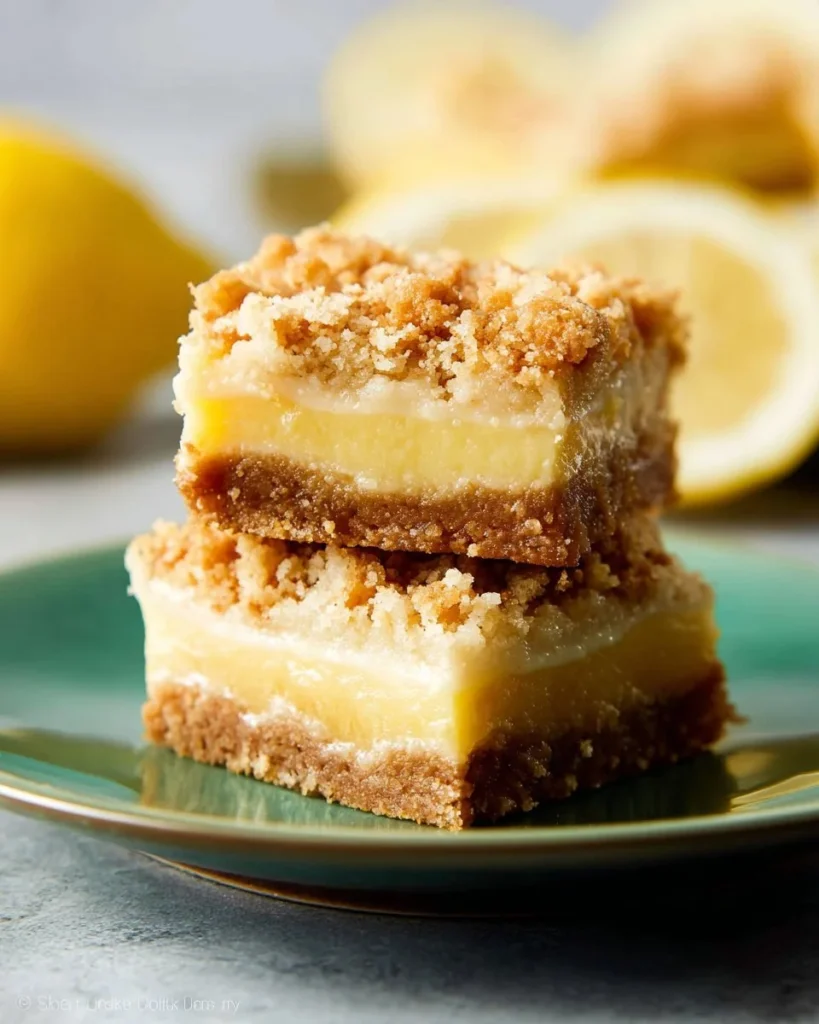 Homemade lemon oat bars with a zesty glaze on a wooden table