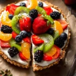 Delicious no-bake yogurt tart topped with fresh fruits and a creamy filling