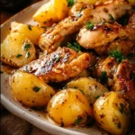 One-Pan Garlic Butter Chicken and Potatoes served on a plate