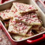 Delicious homemade peppermint bark with chocolate and crushed peppermint on top.