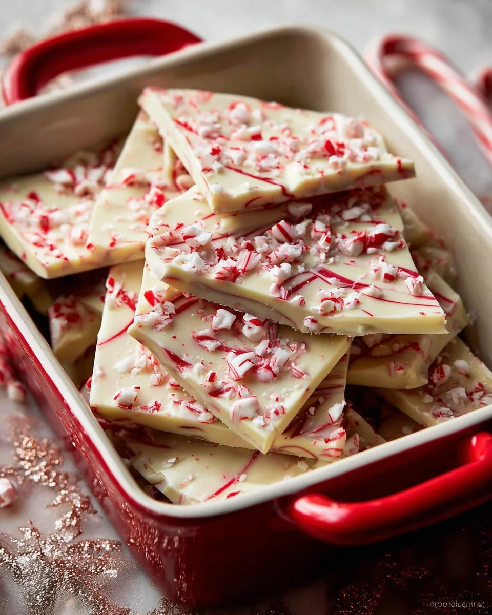 Delicious homemade peppermint bark with chocolate and crushed peppermint on top.