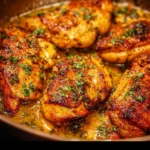 Juicy garlic butter chicken served with herbs and vegetables