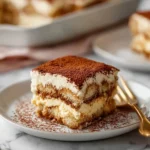 Delicious homemade tiramisu layered with coffee and mascarpone cream.