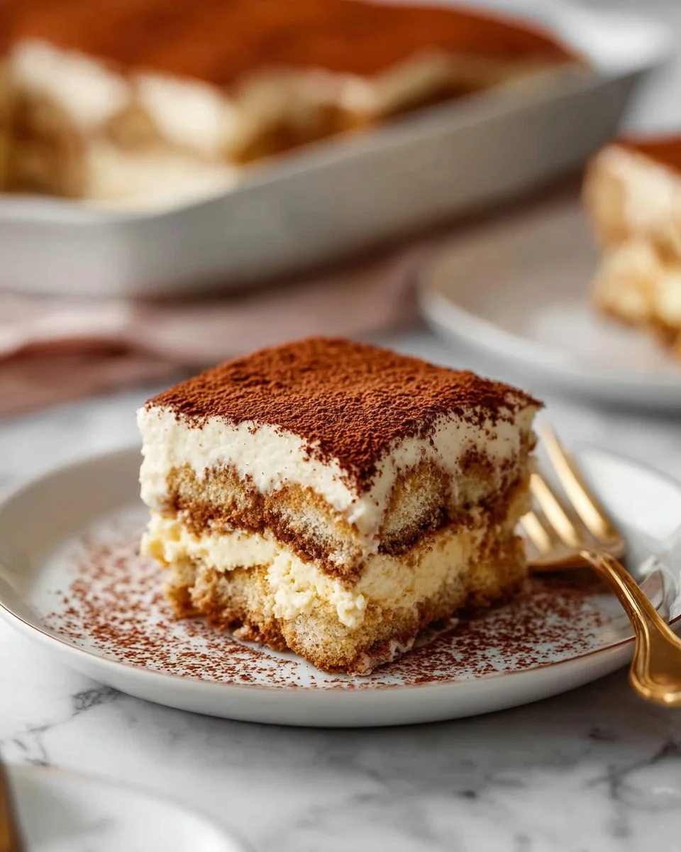 Delicious homemade tiramisu layered with coffee and mascarpone cream.