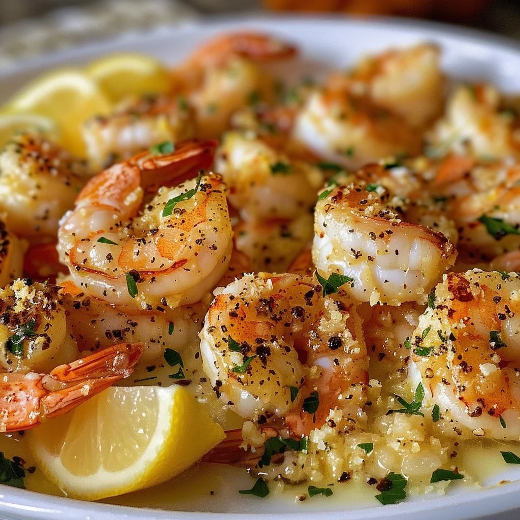 Delicious baked garlic parmesan shrimp ready to serve