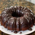 Delicious homemade Chocolate Bundt Cake with glossy chocolate glaze