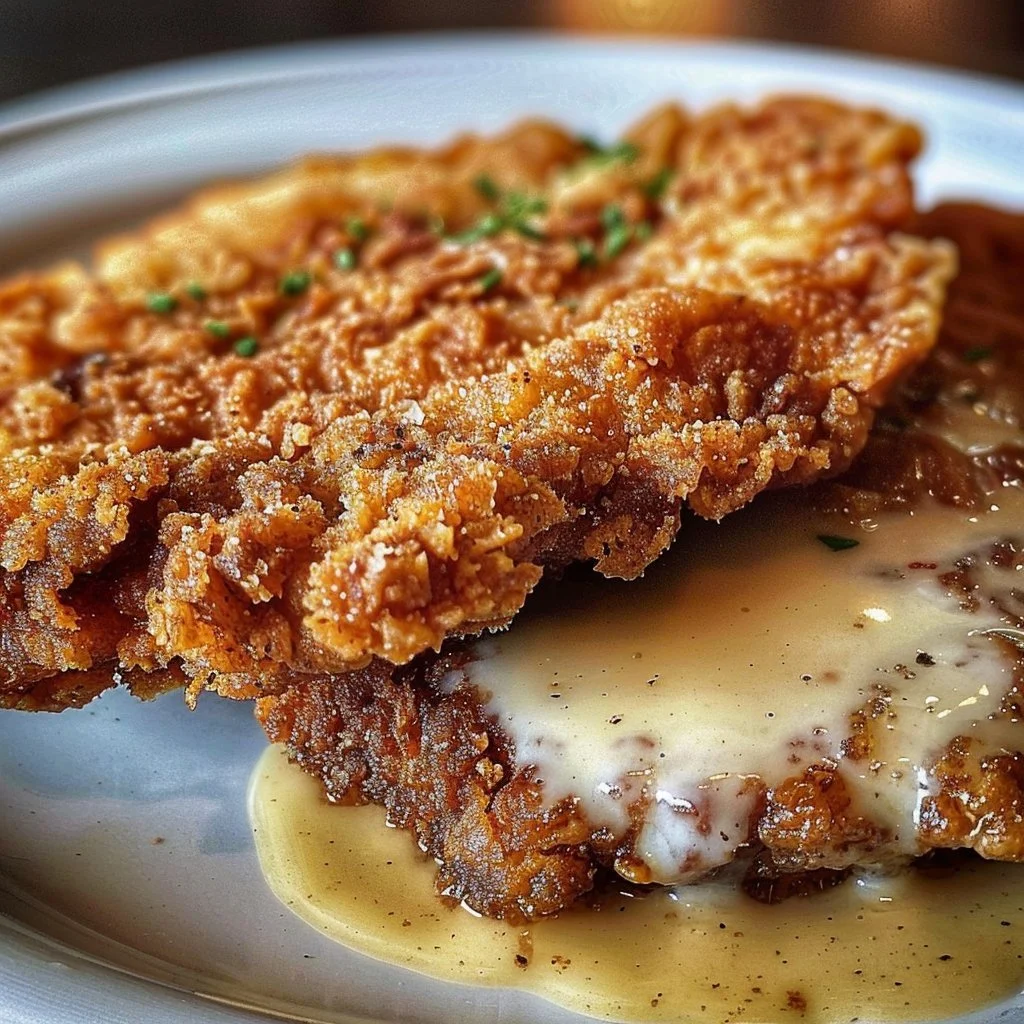 Crispy buttermilk chicken fried steak served with gravy and sides