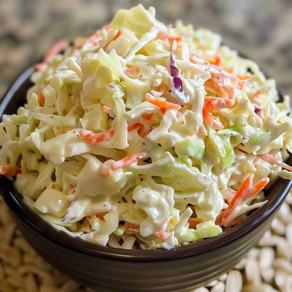 Creamy KFC coleslaw served in a bowl, featuring fresh cabbage and dressing.