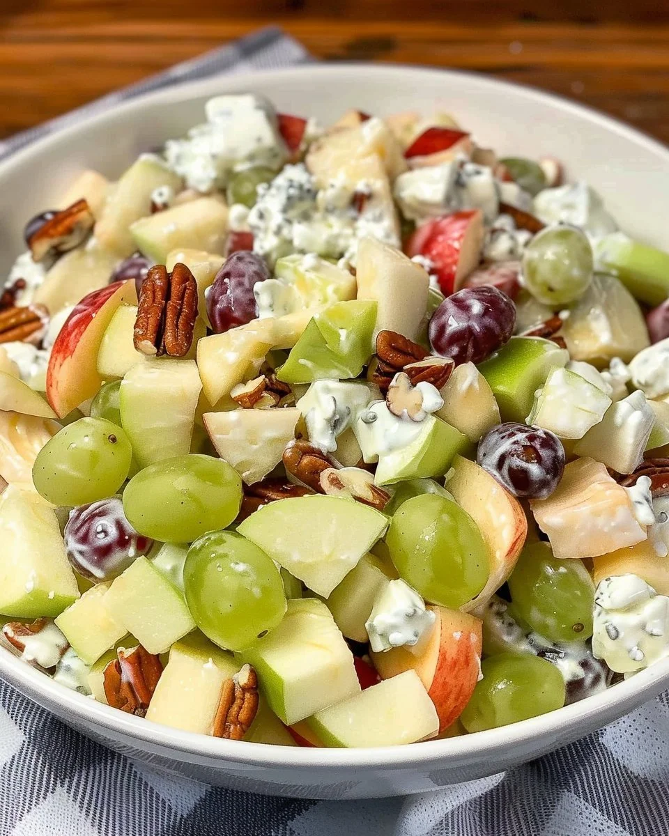 Fruit salad topped with a creamy sour cream dressing and fresh fruit slices.